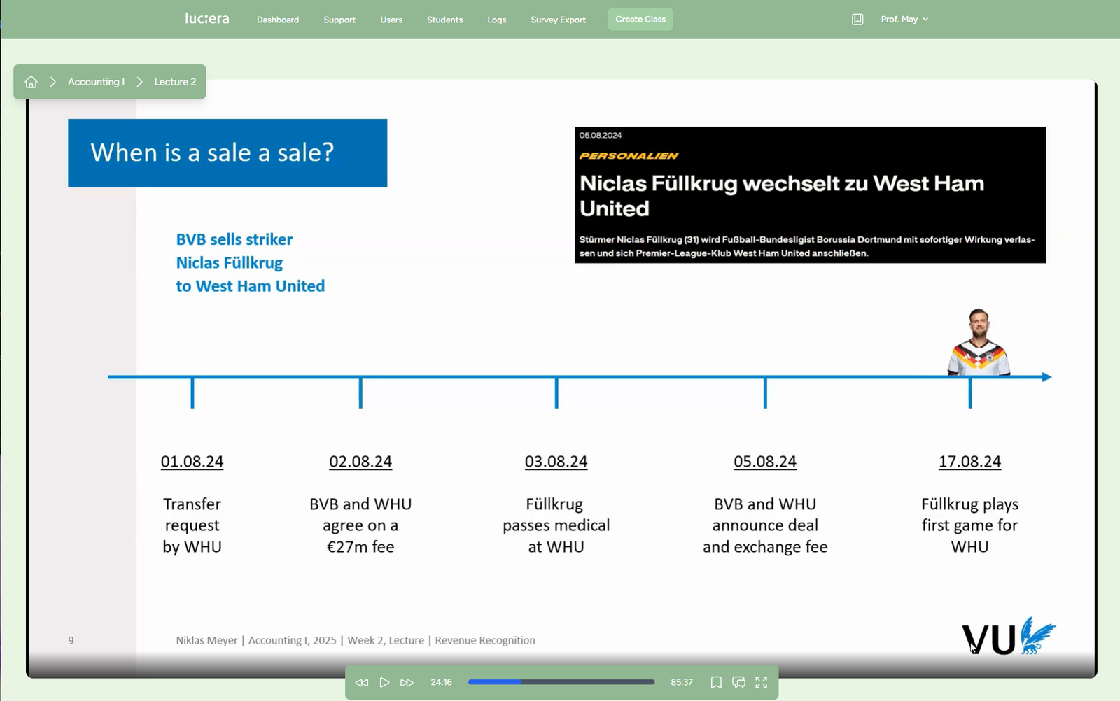Student view of the protected lecture video player